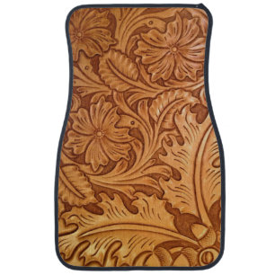 Rustic country southwest style western leather car mat