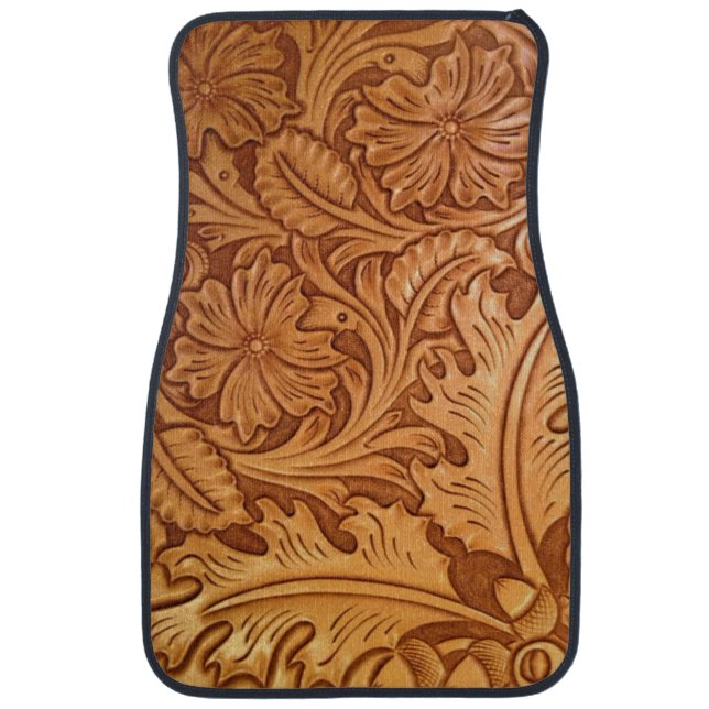 Rustic country southwest style western leather car mat (Front)