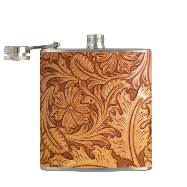 Rustic country southwest style western leather hip flask (Opened)