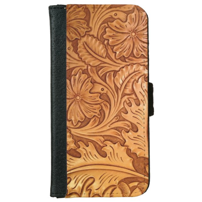 Rustic country southwest style western leather iPhone wallet case (Front)
