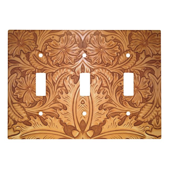 Rustic country southwest style western leather light switch cover (Front)
