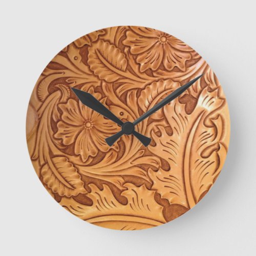 Rustic country southwest style western leather round clock