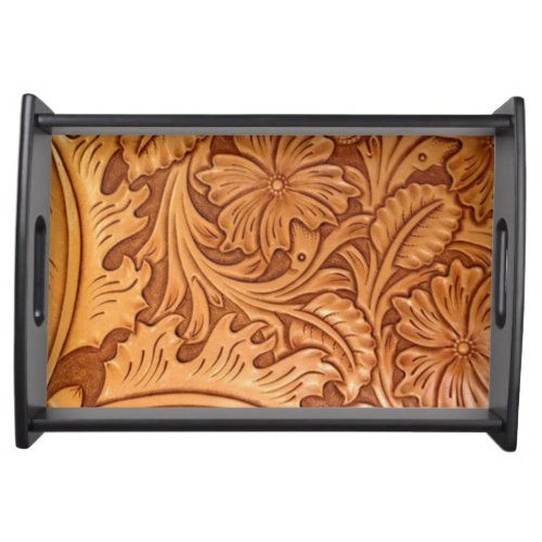 Rustic country southwest style western leather serving tray