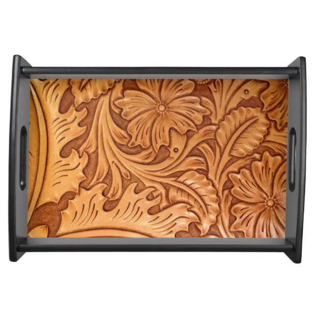 Rustic country southwest style western leather serving tray (Front)