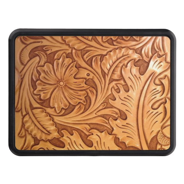 Rustic country southwest style western leather trailer hitch cover (Front)