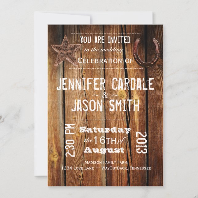 Rustic Country Star Horseshoe Wedding Invitations (Front)