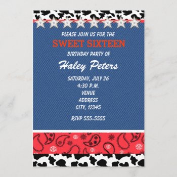 Rustic Country Stars & Cow Print Bandanna Party Invitation by printabledigidesigns at Zazzle