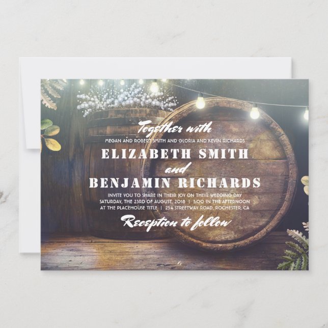 Rustic Country String Lights Baby's Breath Wedding Invitation (Front)