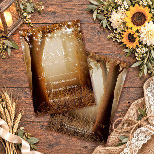 Rustic Country String Lights Barn Wedding RSVP Card