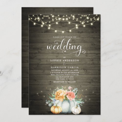 Rustic Country String Lights Pumpkin Fall Wedding Invitation