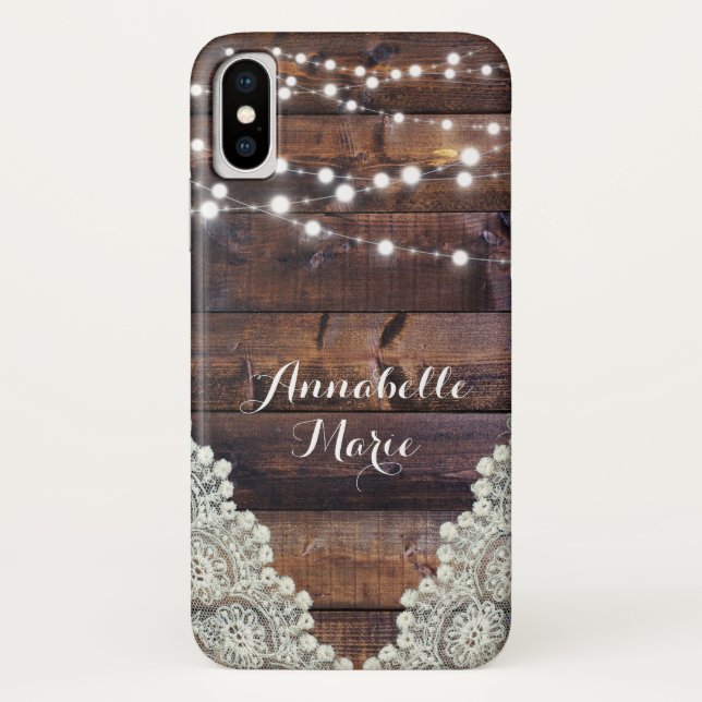 Rustic Country String Lights Sparkly Lace Phone Case-Mate iPhone Case (Back)