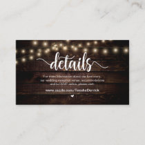 Rustic Country String Lights,  Wedding Details Enclosure Card