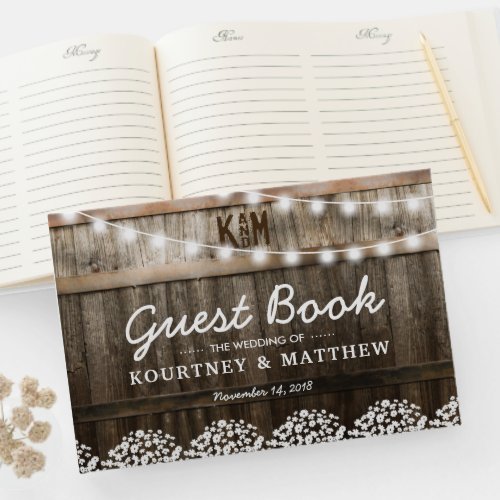 Rustic Country String Lights Wedding Guest Book
