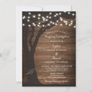 Rustic Country String Lights Wedding Invitation