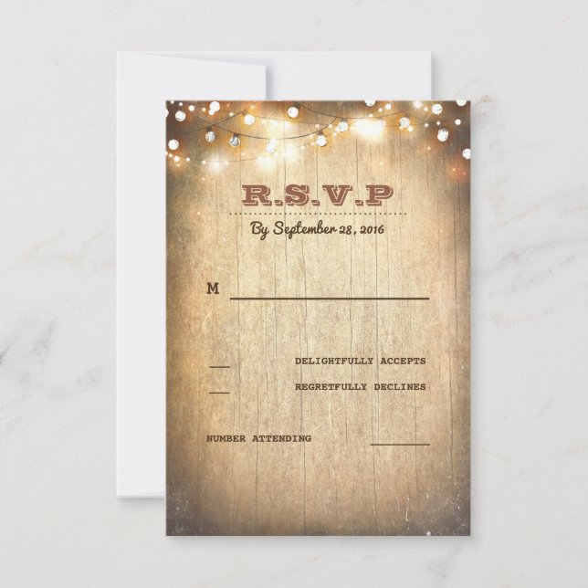 Rustic Country String Lights Wedding RSVP Cards (Front)