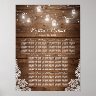 Rustic Country String Lights Wedding Seating Chart Poster