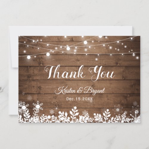 Rustic Country String Lights Winter Snowflakes Thank You Card