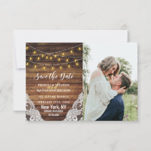 Rustic Country String Lights Wood Lace Save The Date