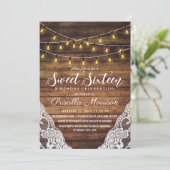 Rustic Country String Lights Wood Lace Sweet 16 Invitation (Standing Front)