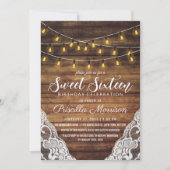 Rustic Country String Lights Wood Lace Sweet 16 Invitation (Front)