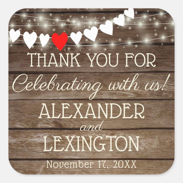 Rustic Country String Of Lights Wedding Favor Square Sticker (Front)