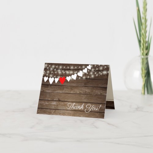 Rustic Country String Of Lights with Wood Look Thank You Card