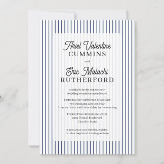 Rustic Country-Style Blue Pinstripe Couple-Hosted Invitation