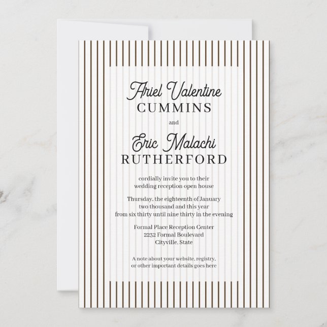 Rustic Country-Style Brown Pinstripe Couple-Hosted Invitation (Front)