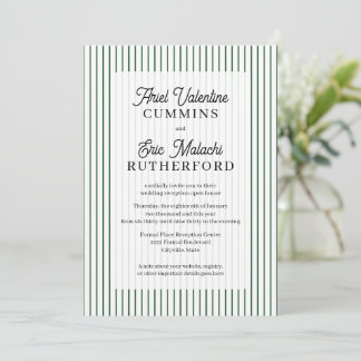 Rustic Country-Style Green Pinstripe Couple-Hosted Invitation