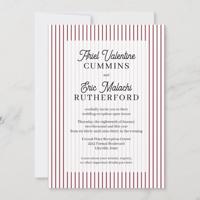 Rustic Country-Style Red Pinstripe Couple-Hosted Invitation (Front)