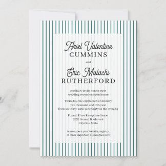 Rustic Country-Style Teal Pinstripe Couple-Host Invitation