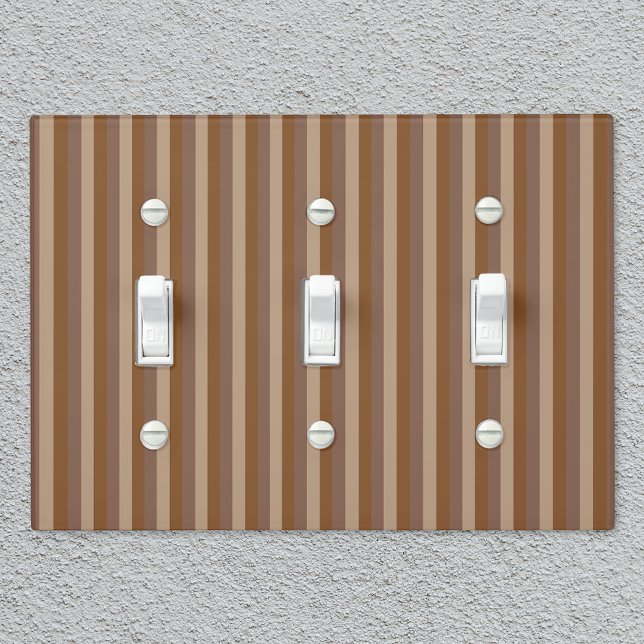 Rustic Country-Style Thin Brown Stripes Light Switch Cover (Three-toggle cover on textured wall)