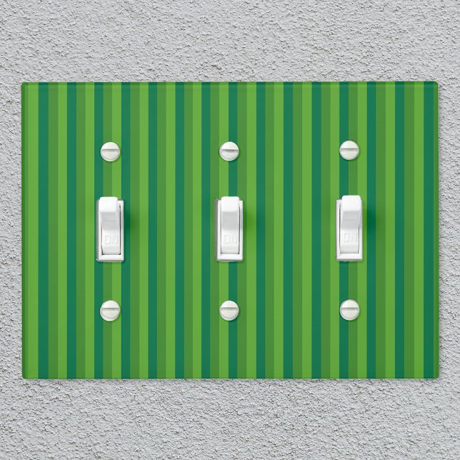 Rustic Country-Style Thin Green Stripes Light Switch Cover (Three-toggle cover on textured wall)