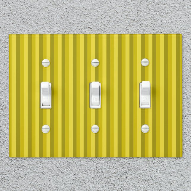 Rustic Country-Style Thin Yellow Stripes Light Switch Cover (Three-toggle cover on textured wall)