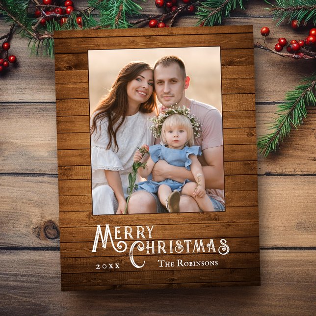 Rustic Country Stylish Photo Wood Plank Print Holiday Postcard (Creator Uploaded)