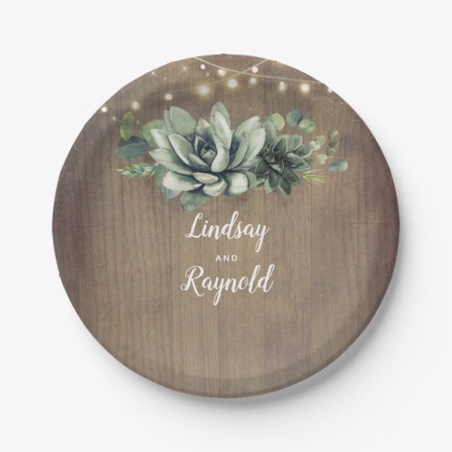 Rustic Country Succulents Greenery Wedding Paper Plates