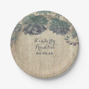 Rustic Country Succulents Wreath Wedding Paper Plates