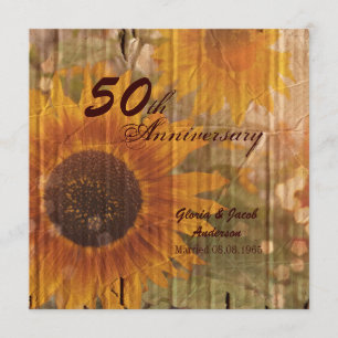 rustic country sunflower 50th wedding anniversary invitation