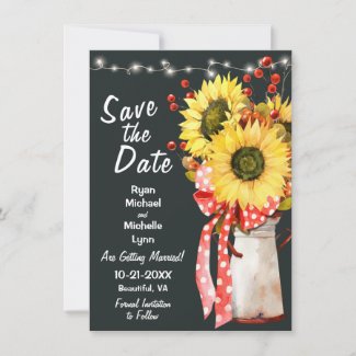 Rustic Country Sunflower and Lights Fall Wedding Save The Date