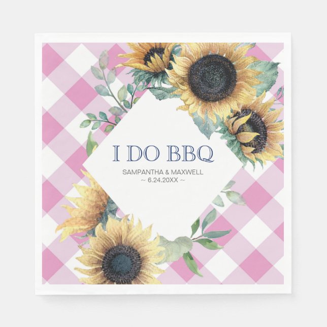 Rustic Country Sunflower and Pink Gingham I Do BBQ Napkins (Front)