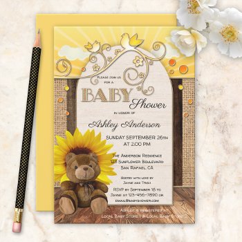 Rustic Country Sunflower Baby Shower Invitation by sunnysites at Zazzle