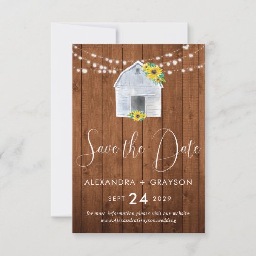 Rustic Country Sunflower Barn String Lights  Save The Date