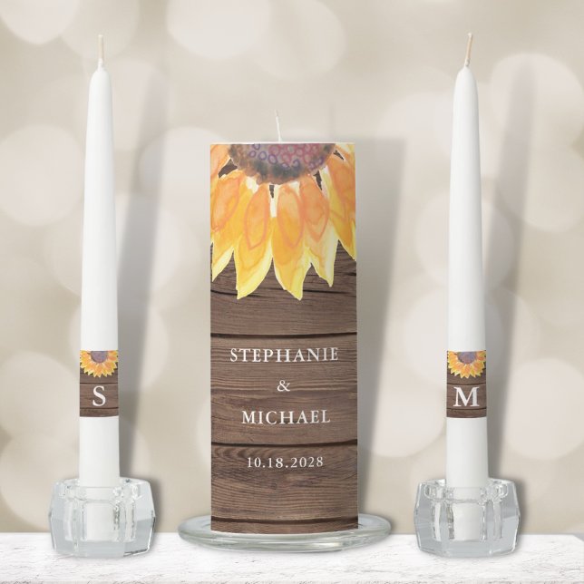 Rustic Country Sunflower Barn Wood Unity Candle Set (Creator Uploaded)
