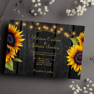 Rustic country sunflower barn wood wedding invitation