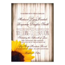 Rustic Country Sunflower Barn Wood Wedding Invites