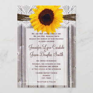 Rustic Country Sunflower Barn Wood Wedding Invites