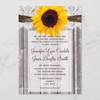 Rustic Country Sunflower Barn Wood Wedding Invites