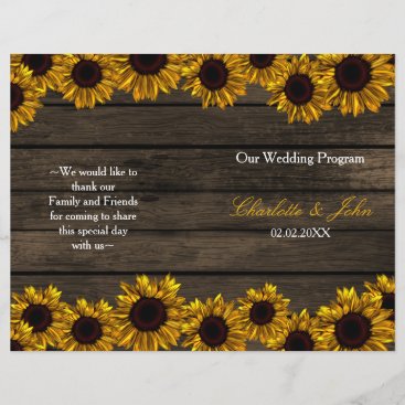 Rustic Country Sunflower Barn Wood Wedding Program