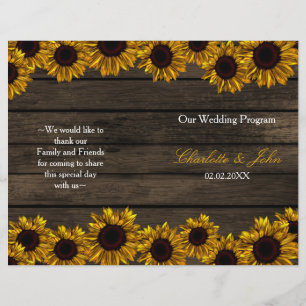 Rustic Country Sunflower Barn Wood Wedding program