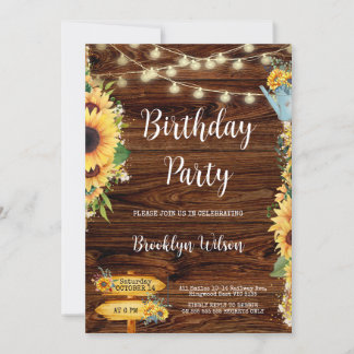 Rustic Country Sunflower Birthday Party Invitation